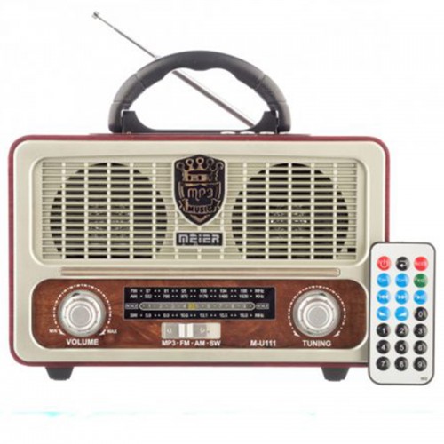 Vintage Φορητό Επαναφορτιζόμενο Ραδιόφωνο FM/AM/USB/SD/AUX MP3 Player με Τηλεχειριστήριο (M-U111)